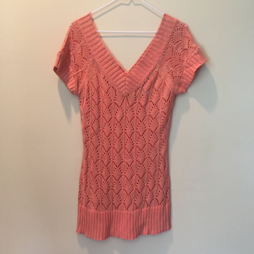 Cache open knit v neck sweater sherbet GUC